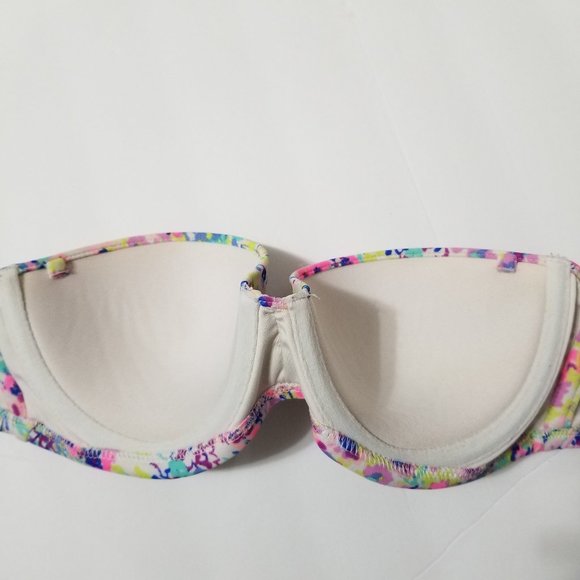 Victoria's Secret bikini top 32C strapless bandeau colorful floral ruched beach - Picture 11 of 14